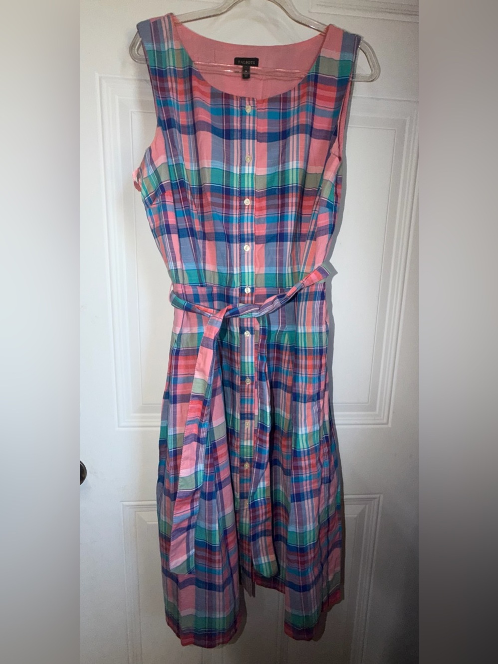 Talbots Pink and Blue Plaid Button-Front Cotton Dress